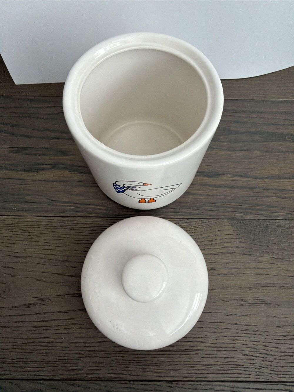 Goose Kitchen Canister Crock Wearing Kerchief Stoneware White Blue - Picture 4 of 6
